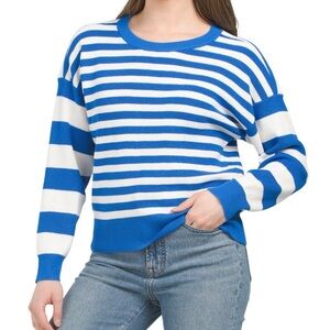 Cyrus Blue and White Stripe Collegiate Sweater